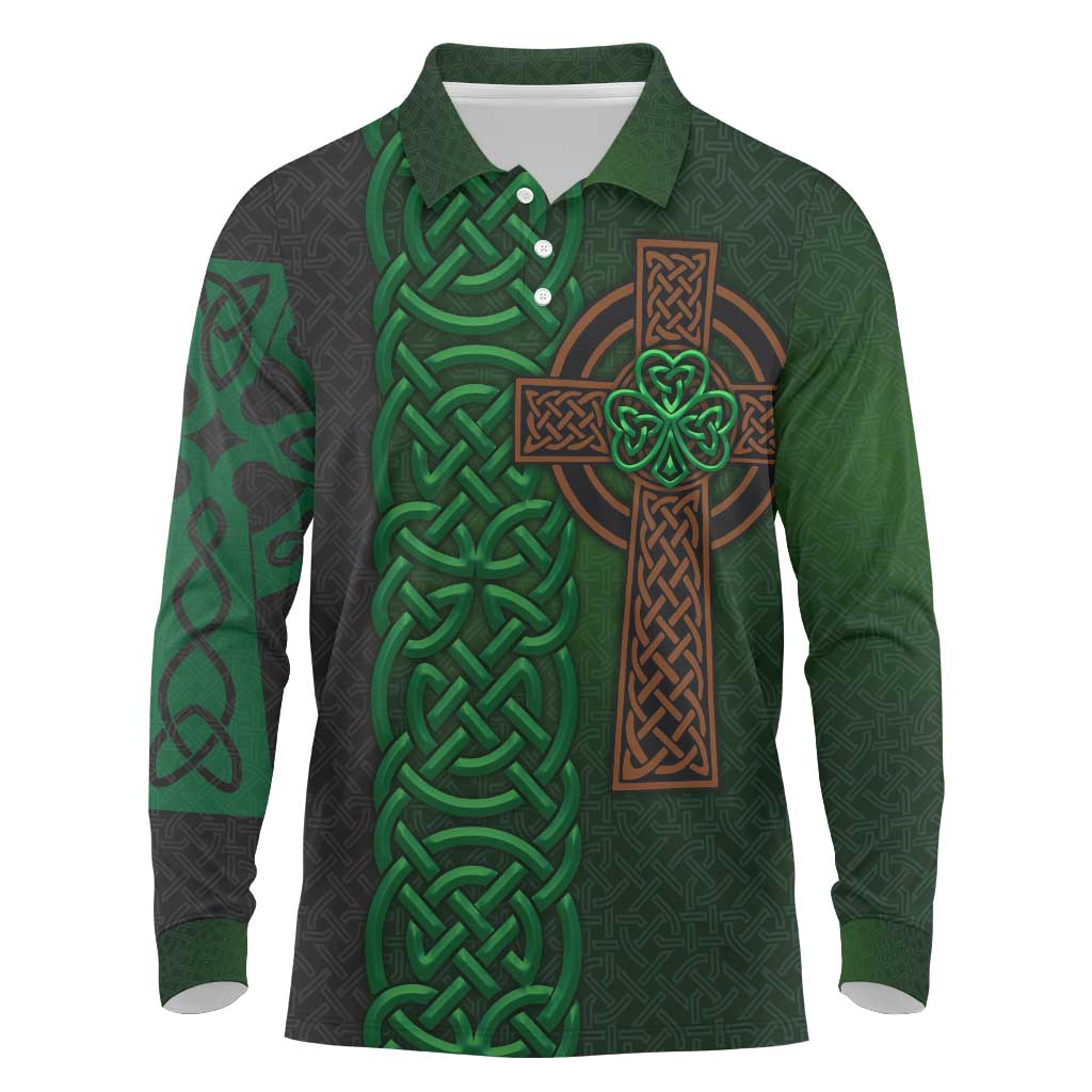 Ireland Celtic Knot and Clover Design Long Sleeve Polo Shirt