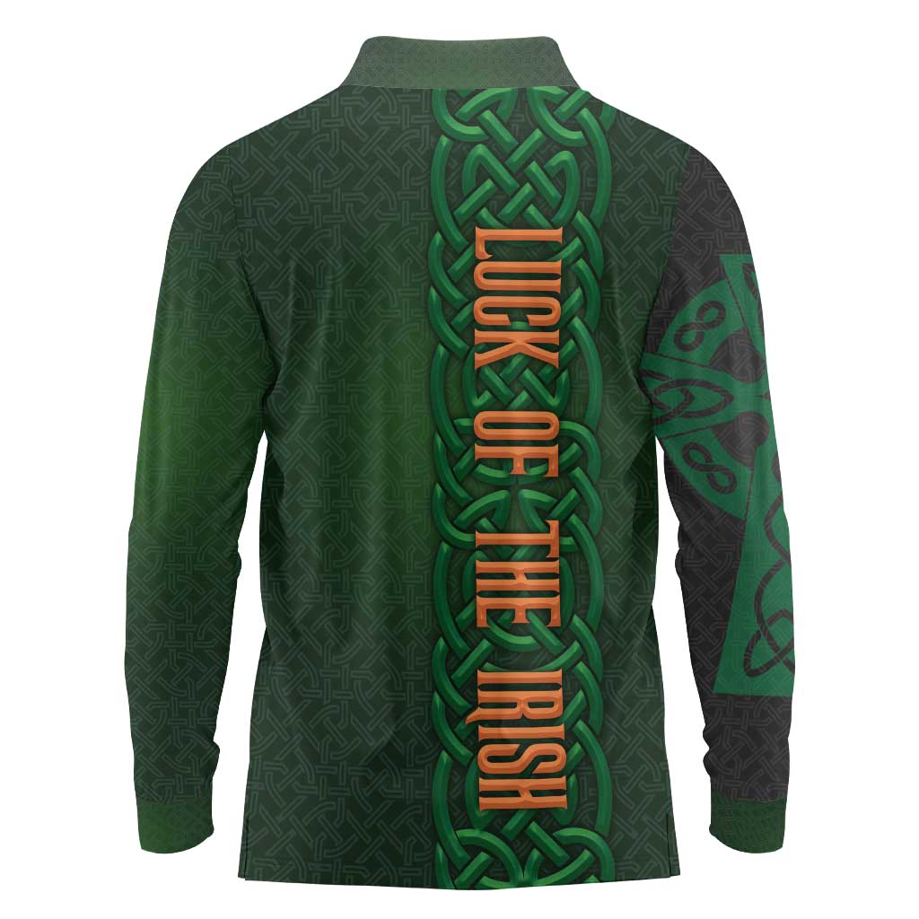 Ireland Celtic Knot and Clover Design Long Sleeve Polo Shirt