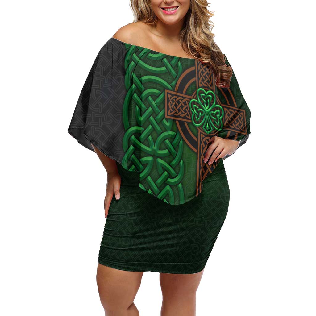 Ireland Celtic Knot and Clover Design Off Shoulder Short Dress
