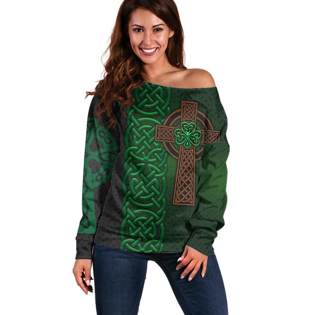 Ireland Celtic Knot and Clover Design Off Shoulder Sweater