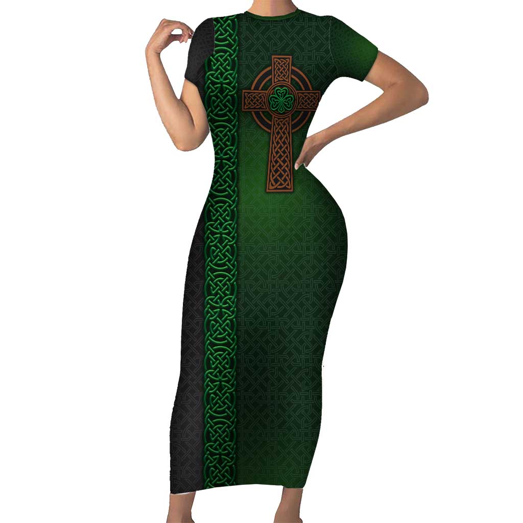 Ireland Celtic Knot and Clover Design Short Sleeve Bodycon Dress