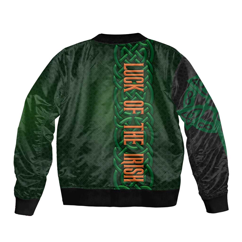 Ireland Celtic Knot and Clover Design Sleeve Zip Bomber Jacket
