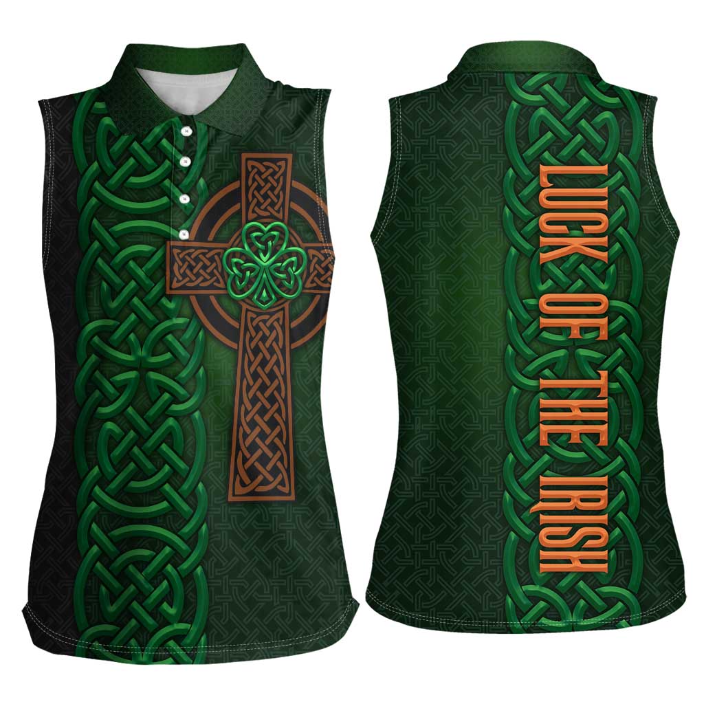 Ireland Celtic Knot and Clover Design Women Sleeveless Polo Shirt