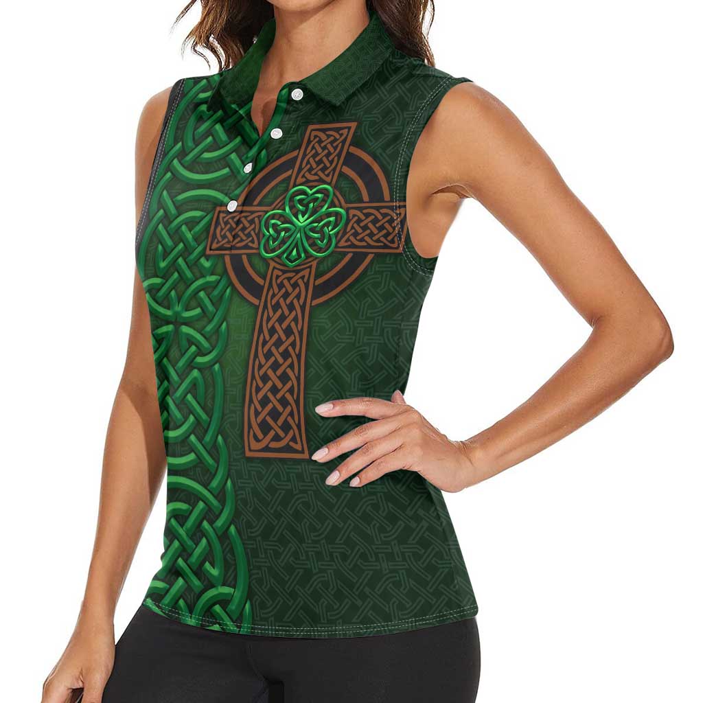 Ireland Celtic Knot and Clover Design Women Sleeveless Polo Shirt