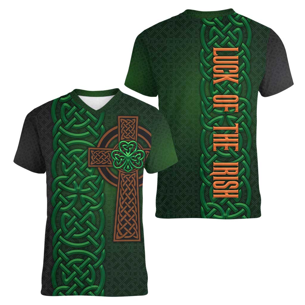 Ireland Celtic Knot and Clover Design Women V-Neck T-Shirt