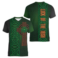 Ireland Celtic Knot and Clover Design Women V-Neck T-Shirt