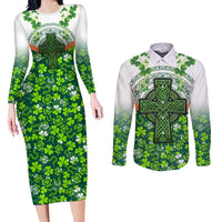 Celtic Knot and Clover Ireland - Inspired Design Couples Matching Long Sleeve Bodycon Dress and Long Sleeve Button Shirt