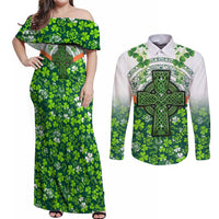 Celtic Knot and Clover Ireland - Inspired Design Couples Matching Off Shoulder Maxi Dress and Long Sleeve Button Shirt