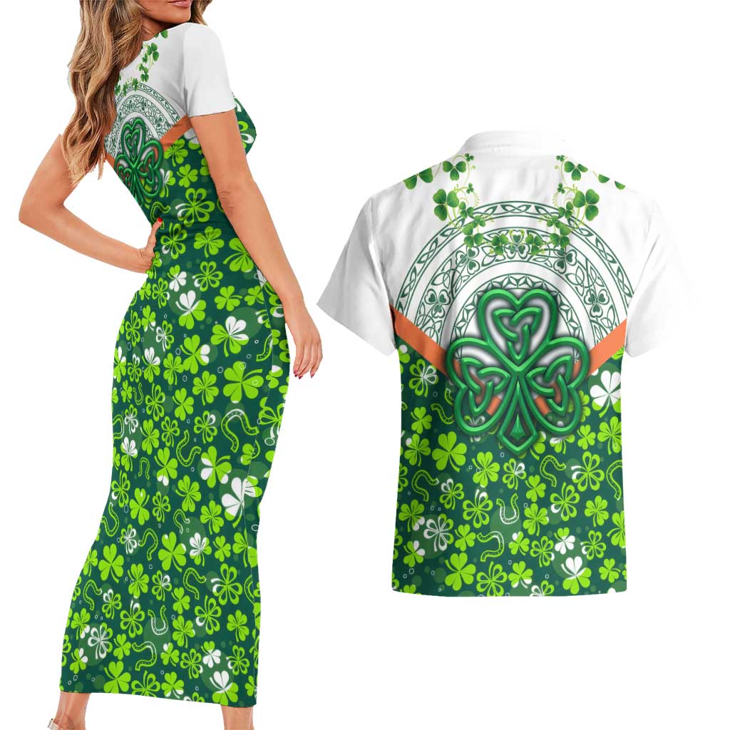 Celtic Knot and Clover Ireland - Inspired Design Couples Matching Short Sleeve Bodycon Dress and Hawaiian Shirt