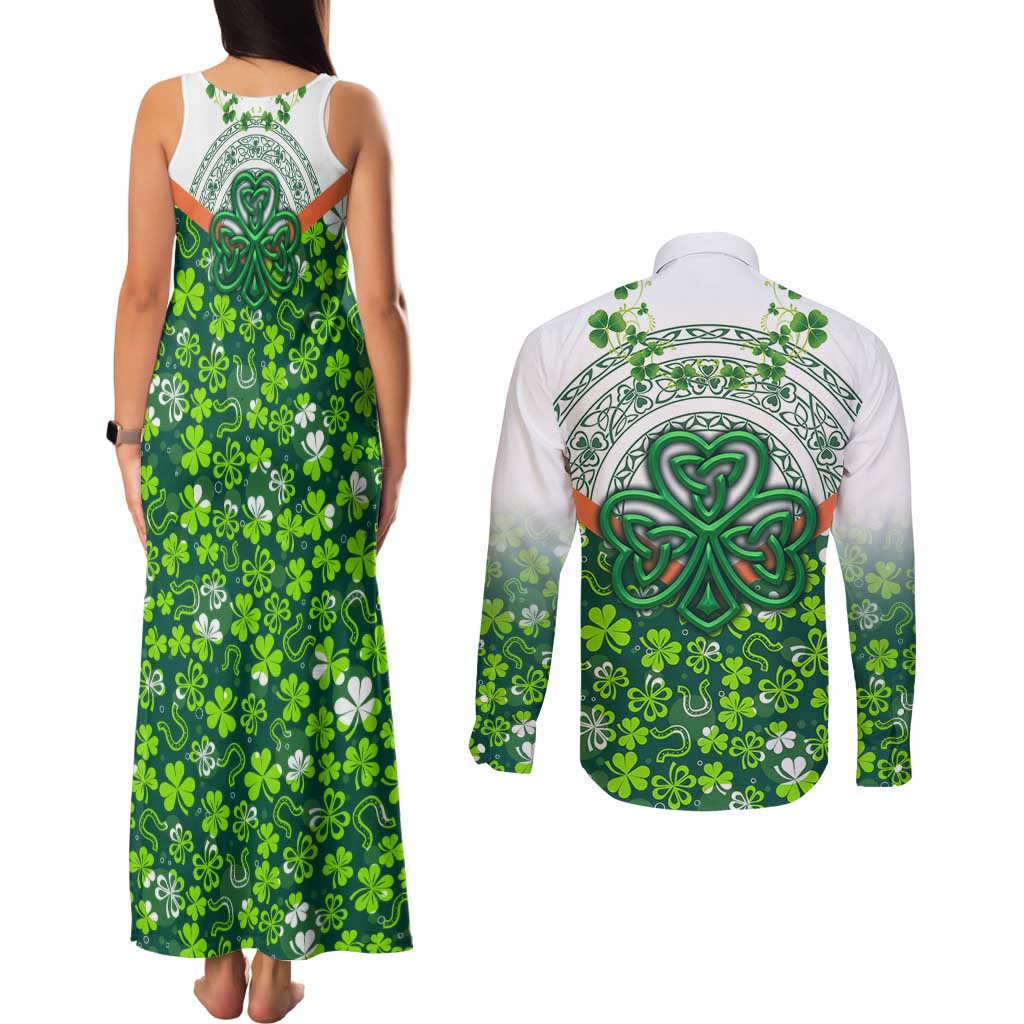 Celtic Knot and Clover Ireland - Inspired Design Couples Matching Tank Maxi Dress and Long Sleeve Button Shirt