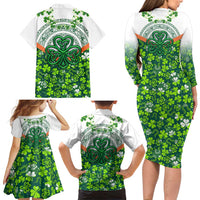 Celtic Knot and Clover Ireland - Inspired Design Family Matching Long Sleeve Bodycon Dress and Hawaiian Shirt