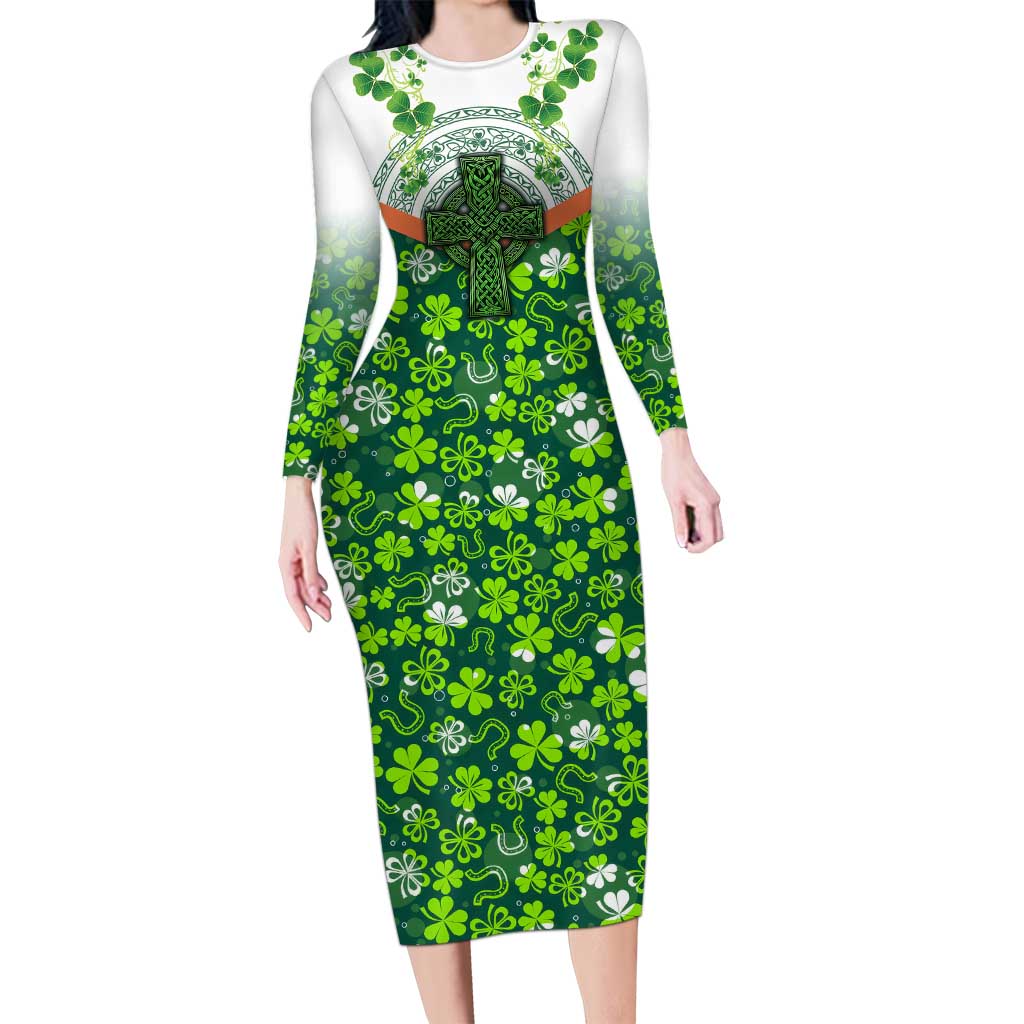 Celtic Knot and Clover Ireland - Inspired Design Family Matching Long Sleeve Bodycon Dress and Hawaiian Shirt