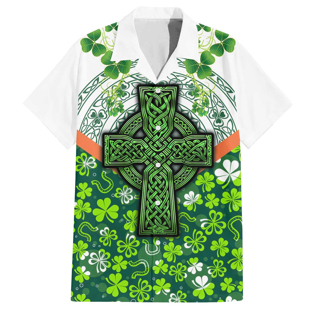 Celtic Knot and Clover Ireland - Inspired Design Family Matching Off The Shoulder Long Sleeve Dress and Hawaiian Shirt