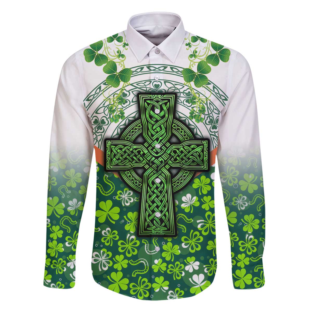 Celtic Knot and Clover Ireland - Inspired Design Family Matching Off The Shoulder Long Sleeve Dress and Hawaiian Shirt