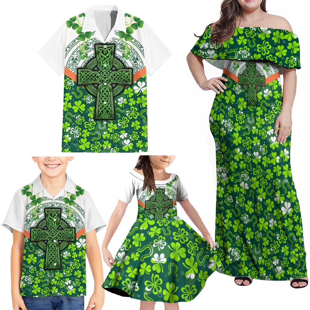 Celtic Knot and Clover Ireland - Inspired Design Family Matching Off Shoulder Maxi Dress and Hawaiian Shirt