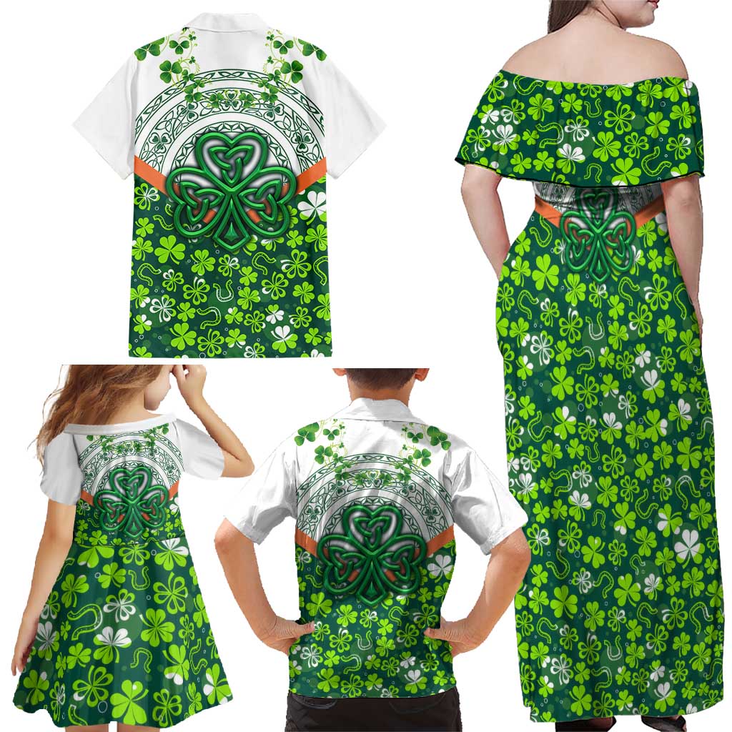 Celtic Knot and Clover Ireland - Inspired Design Family Matching Off Shoulder Maxi Dress and Hawaiian Shirt