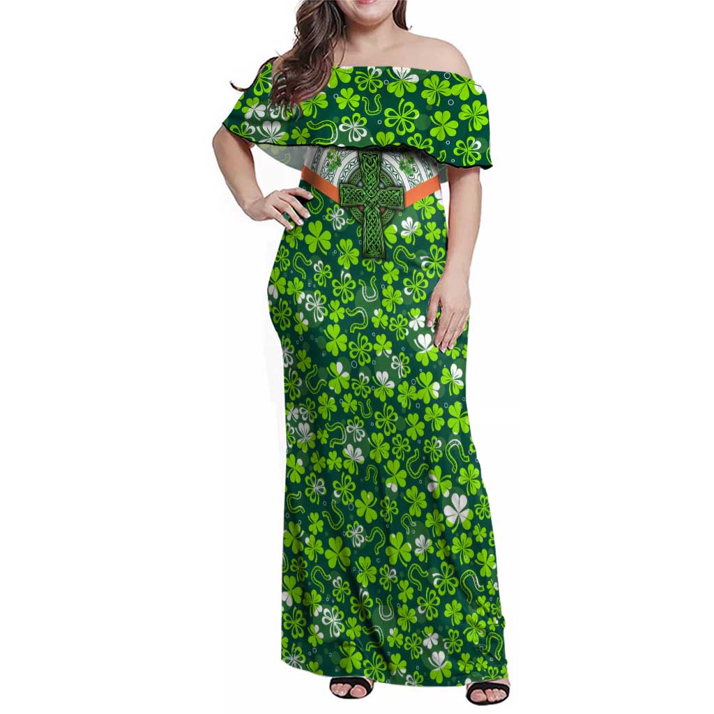 Celtic Knot and Clover Ireland - Inspired Design Family Matching Off Shoulder Maxi Dress and Hawaiian Shirt