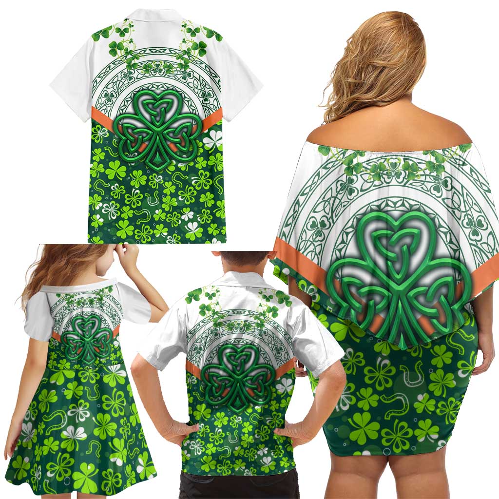 Celtic Knot and Clover Ireland - Inspired Design Family Matching Off Shoulder Short Dress and Hawaiian Shirt