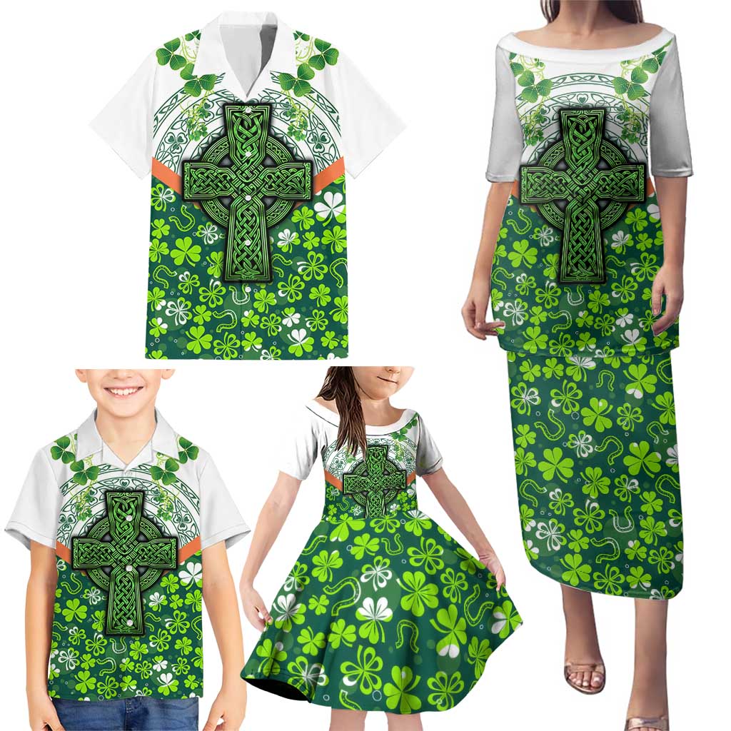 Celtic Knot and Clover Ireland - Inspired Design Family Matching Puletasi and Hawaiian Shirt