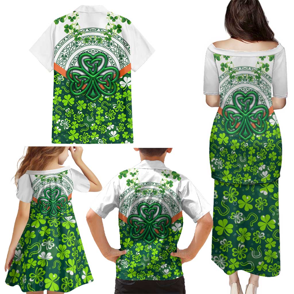 Celtic Knot and Clover Ireland - Inspired Design Family Matching Puletasi and Hawaiian Shirt