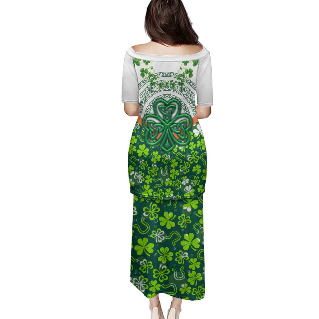 Celtic Knot and Clover Ireland - Inspired Design Family Matching Puletasi and Hawaiian Shirt