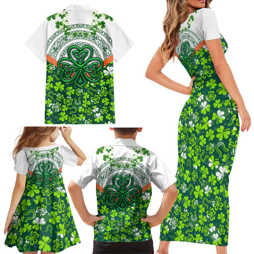 Celtic Knot and Clover Ireland - Inspired Design Family Matching Short Sleeve Bodycon Dress and Hawaiian Shirt