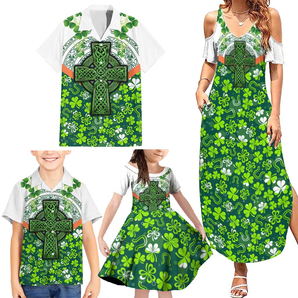 Celtic Knot and Clover Ireland - Inspired Design Family Matching Summer Maxi Dress and Hawaiian Shirt