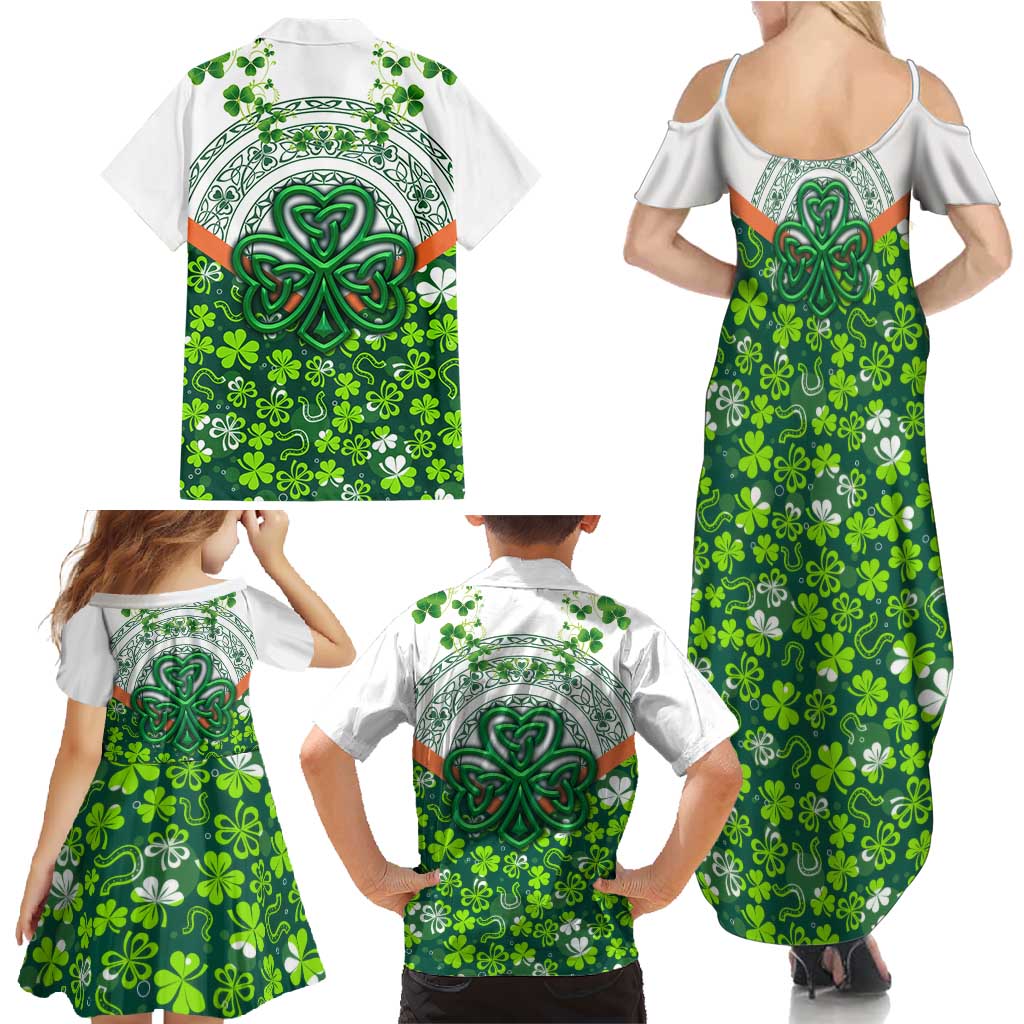 Celtic Knot and Clover Ireland - Inspired Design Family Matching Summer Maxi Dress and Hawaiian Shirt
