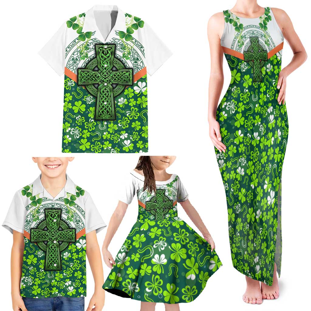 Celtic Knot and Clover Ireland - Inspired Design Family Matching Tank Maxi Dress and Hawaiian Shirt