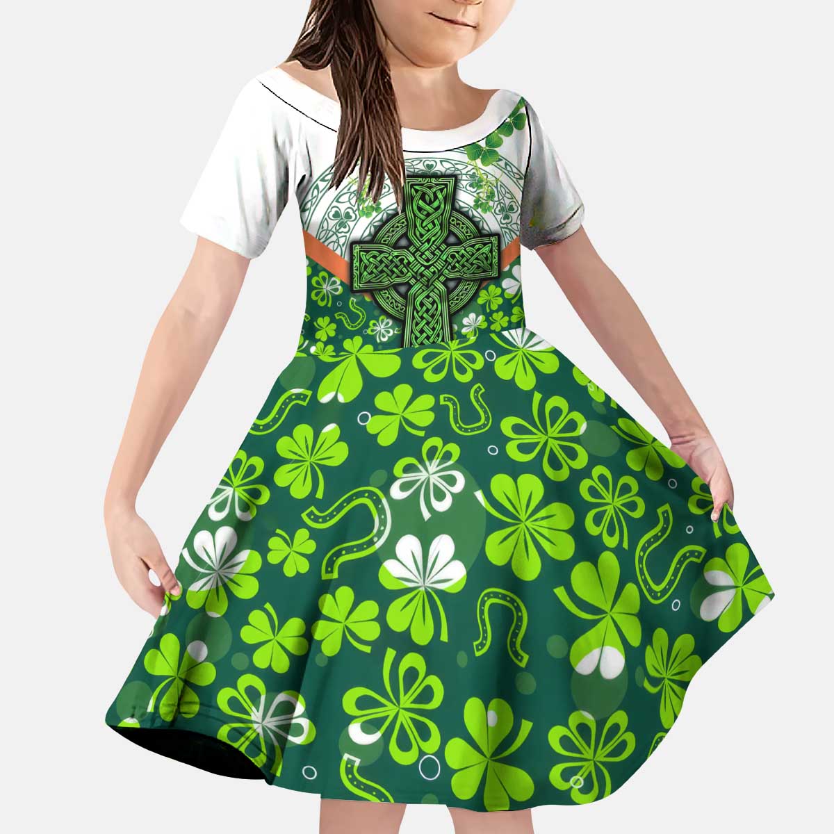 Celtic Knot and Clover Ireland - Inspired Design Kid Short Sleeve Dress