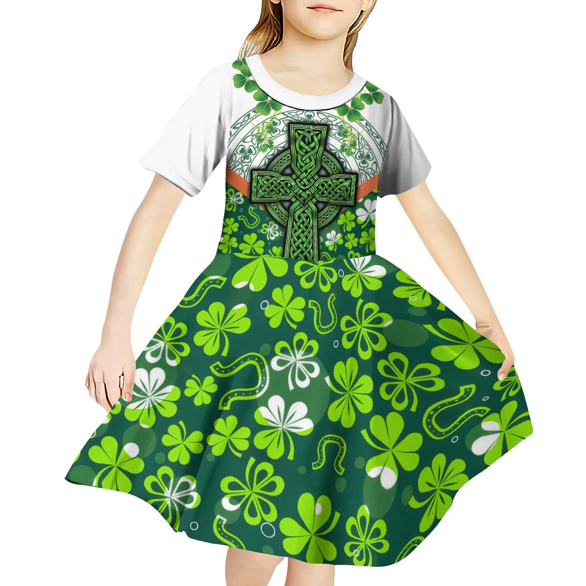 Celtic Knot and Clover Ireland - Inspired Design Kid Short Sleeve Dress
