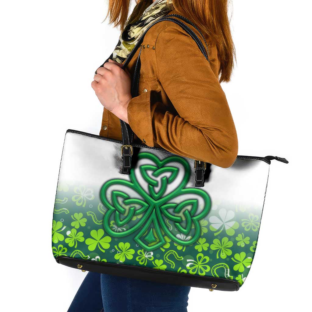Celtic Knot and Clover Ireland - Inspired Design Leather Tote Bag