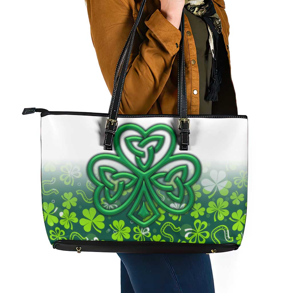Celtic Knot and Clover Ireland - Inspired Design Leather Tote Bag