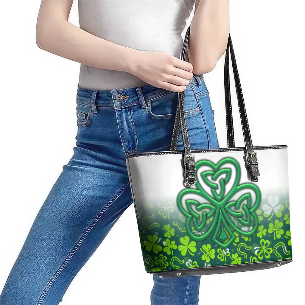 Celtic Knot and Clover Ireland - Inspired Design Leather Tote Bag