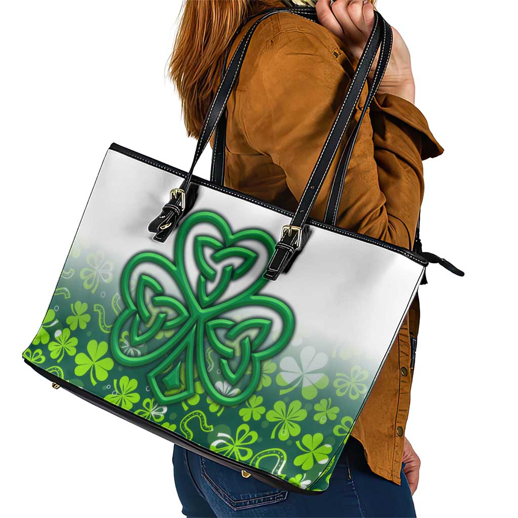 Celtic Knot and Clover Ireland - Inspired Design Leather Tote Bag
