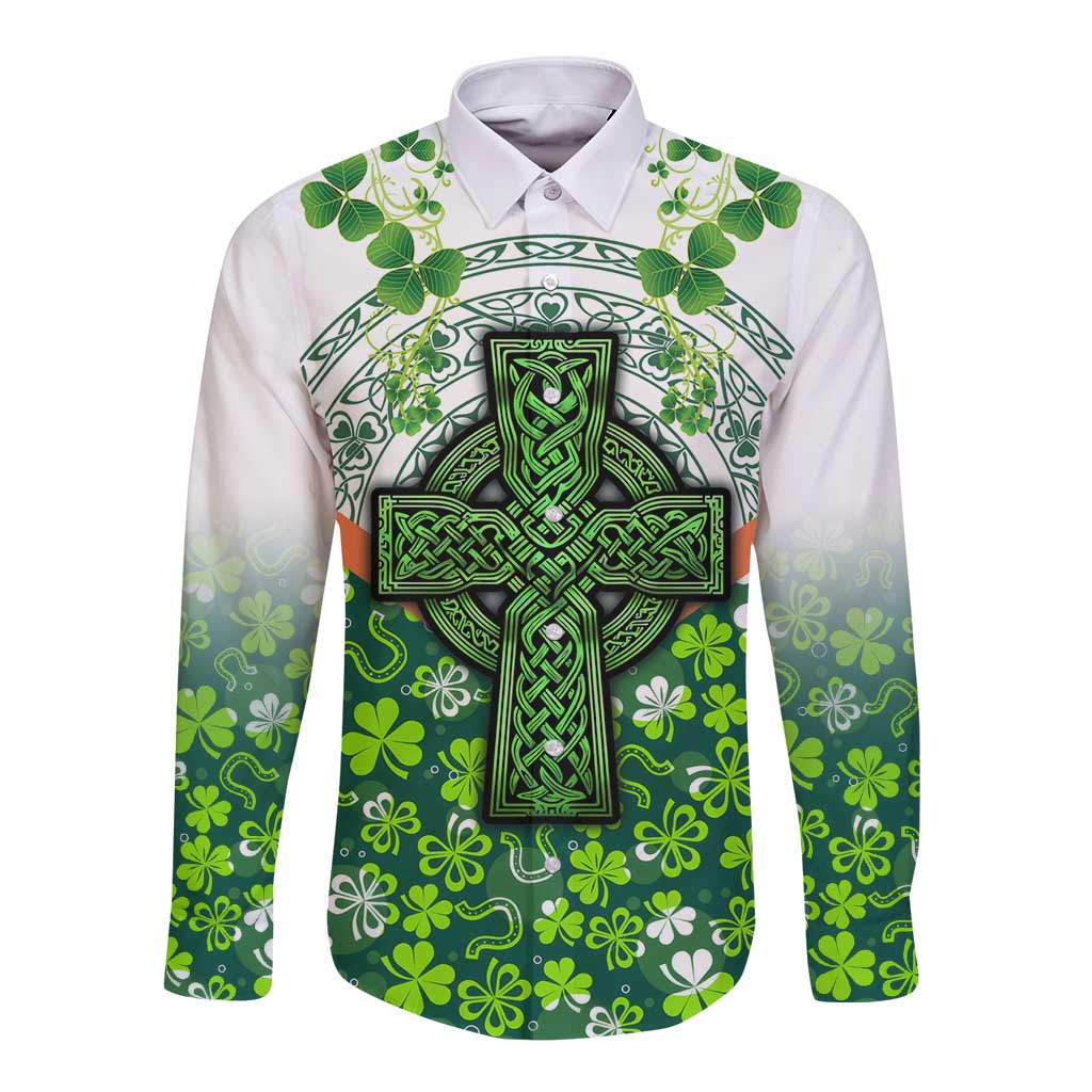 Celtic Knot and Clover Ireland - Inspired Design Long Sleeve Button Shirt