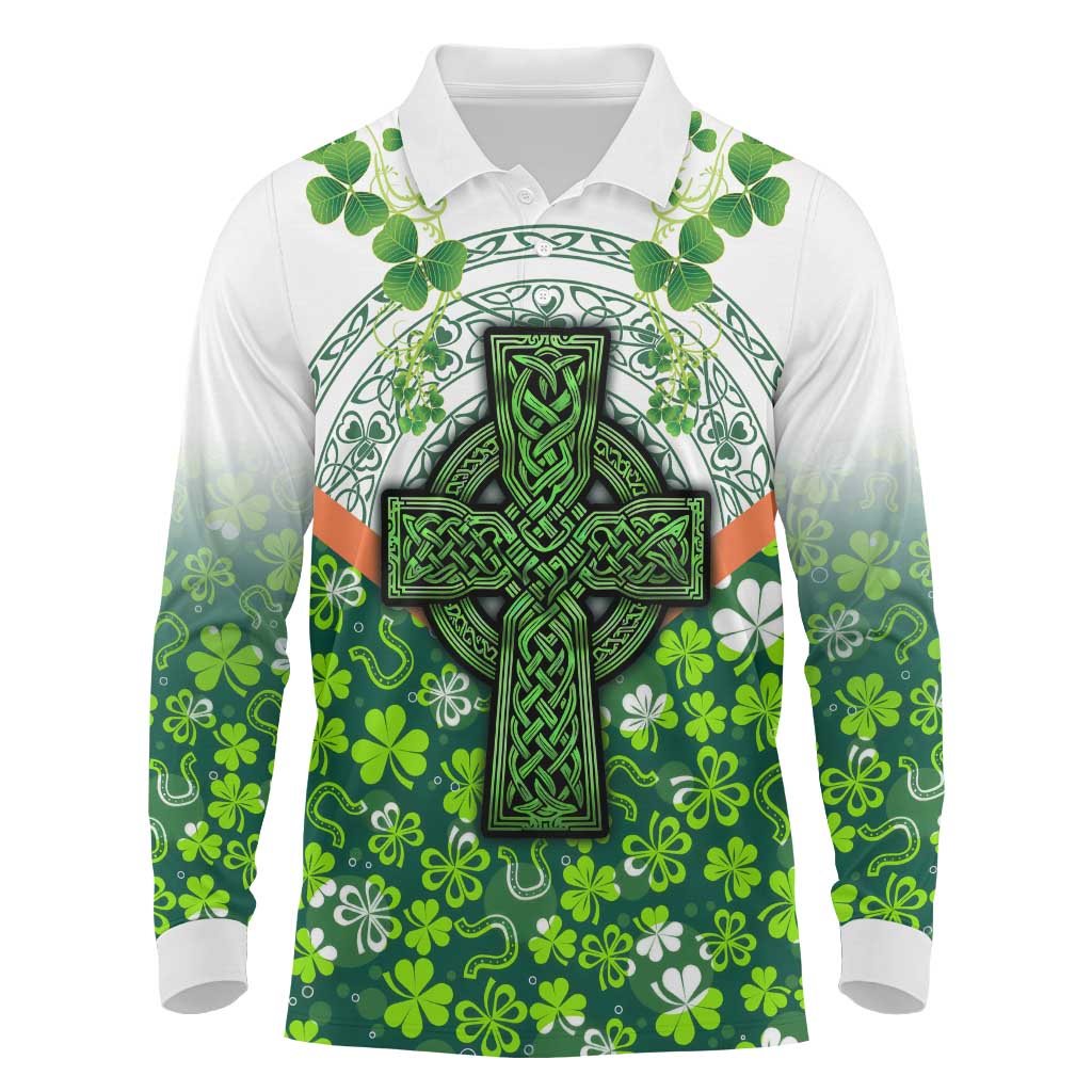 Celtic Knot and Clover Ireland - Inspired Design Long Sleeve Polo Shirt