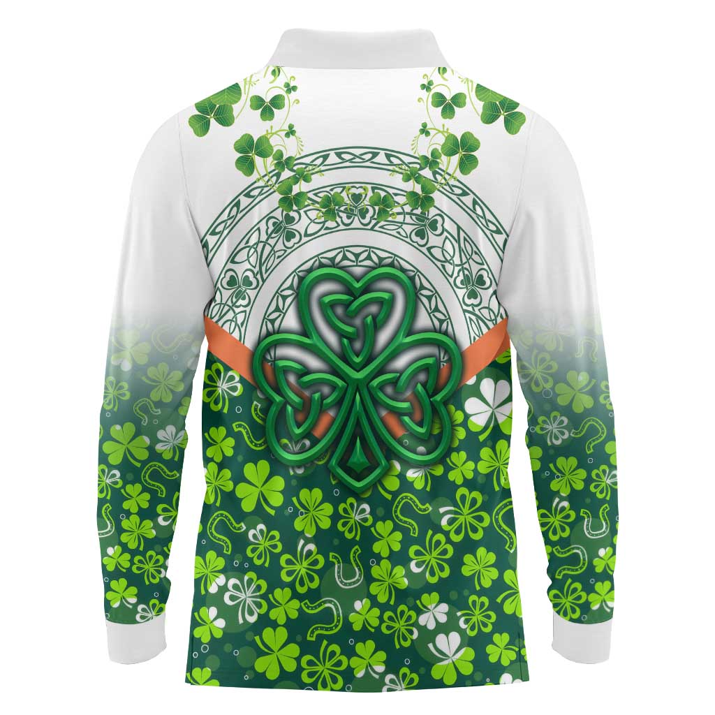 Celtic Knot and Clover Ireland - Inspired Design Long Sleeve Polo Shirt