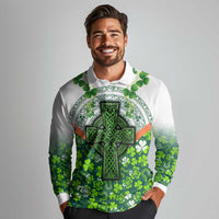 Celtic Knot and Clover Ireland - Inspired Design Long Sleeve Polo Shirt