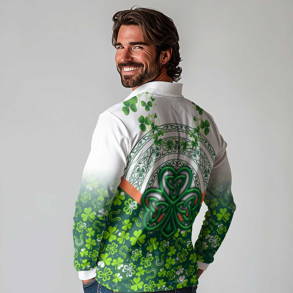 Celtic Knot and Clover Ireland - Inspired Design Long Sleeve Polo Shirt