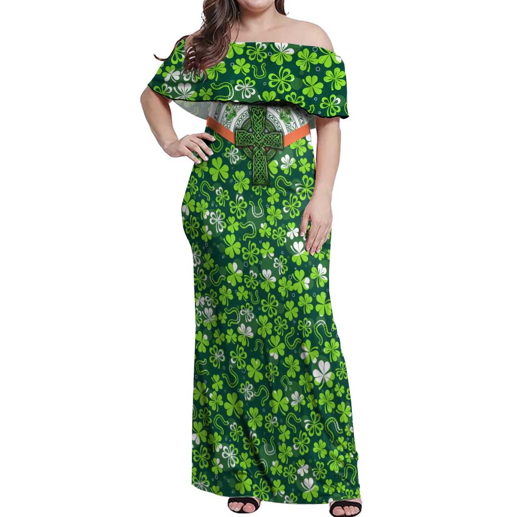 Celtic Knot and Clover Ireland - Inspired Design Off Shoulder Maxi Dress