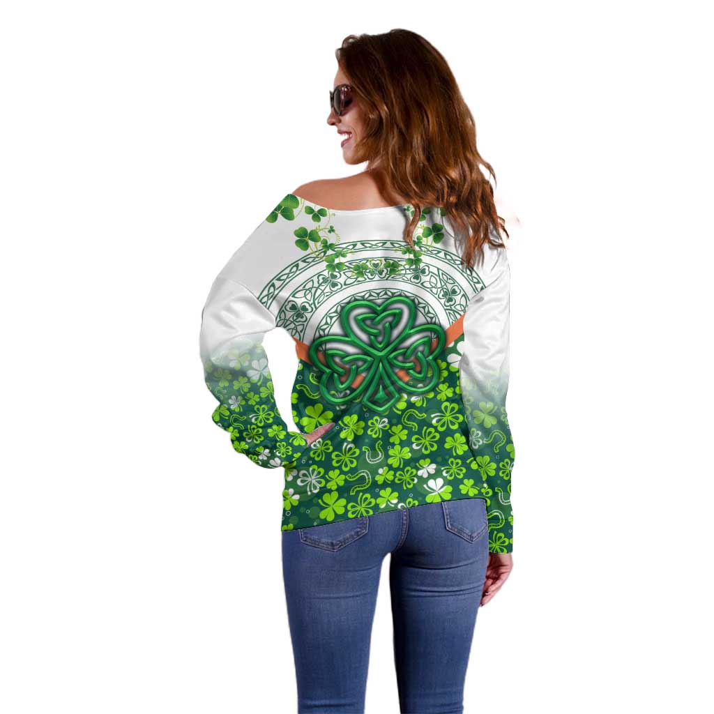 Celtic Knot and Clover Ireland - Inspired Design Off Shoulder Sweater