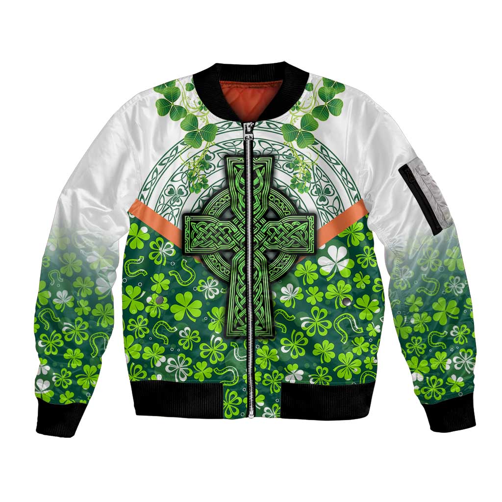 Celtic Knot and Clover Ireland - Inspired Design Sleeve Zip Bomber Jacket