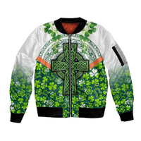 Celtic Knot and Clover Ireland - Inspired Design Sleeve Zip Bomber Jacket
