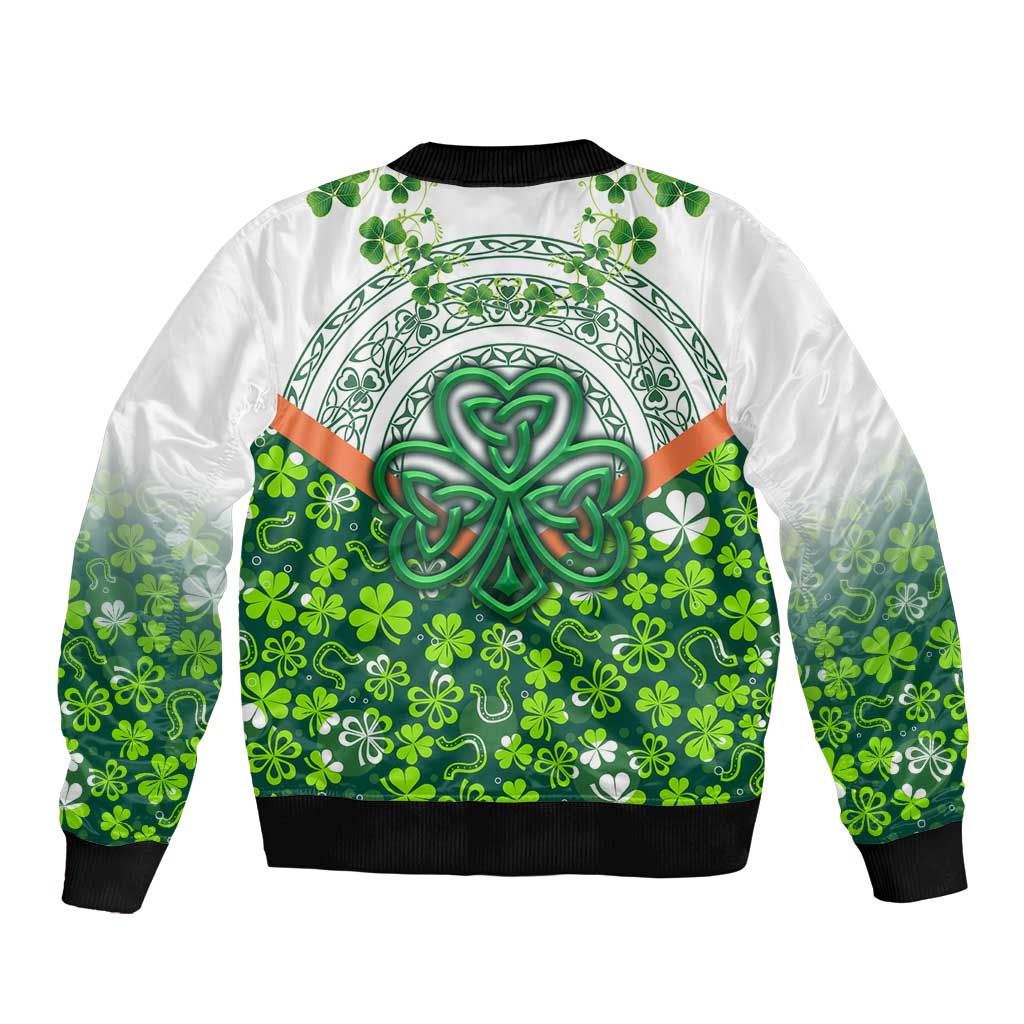 Celtic Knot and Clover Ireland - Inspired Design Sleeve Zip Bomber Jacket