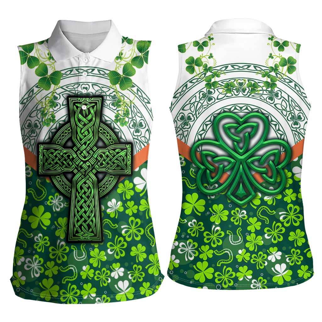 Celtic Knot and Clover Ireland - Inspired Design Women Sleeveless Polo Shirt