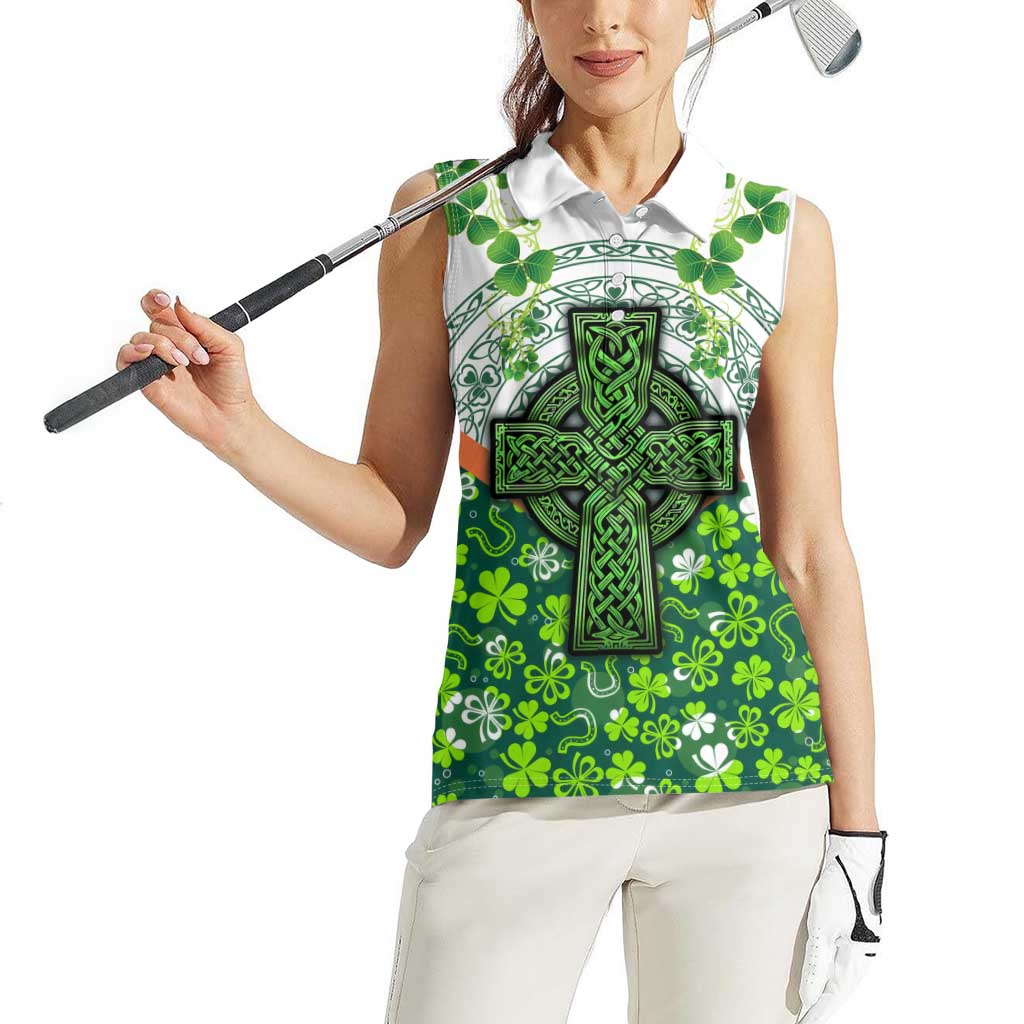 Celtic Knot and Clover Ireland - Inspired Design Women Sleeveless Polo Shirt