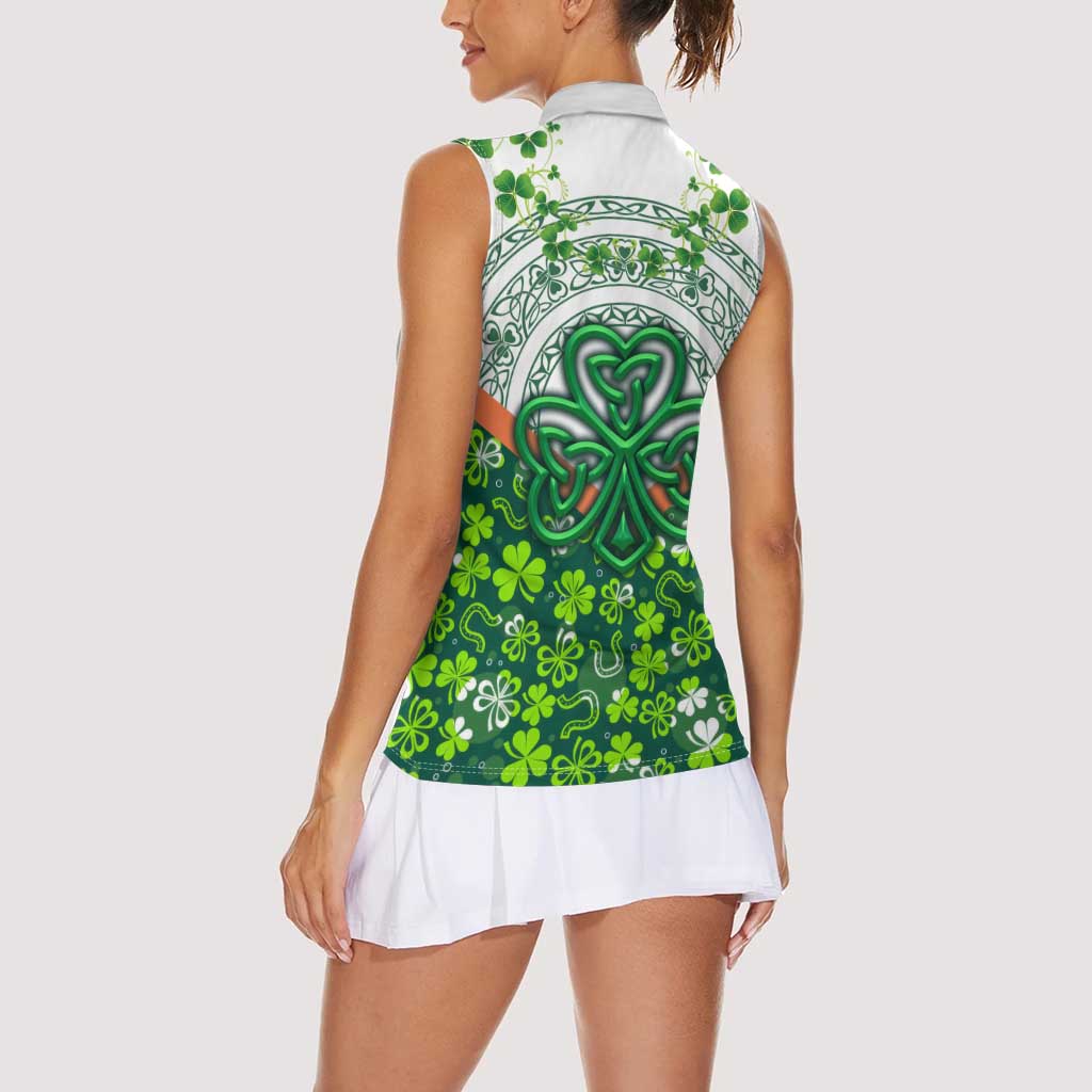 Celtic Knot and Clover Ireland - Inspired Design Women Sleeveless Polo Shirt
