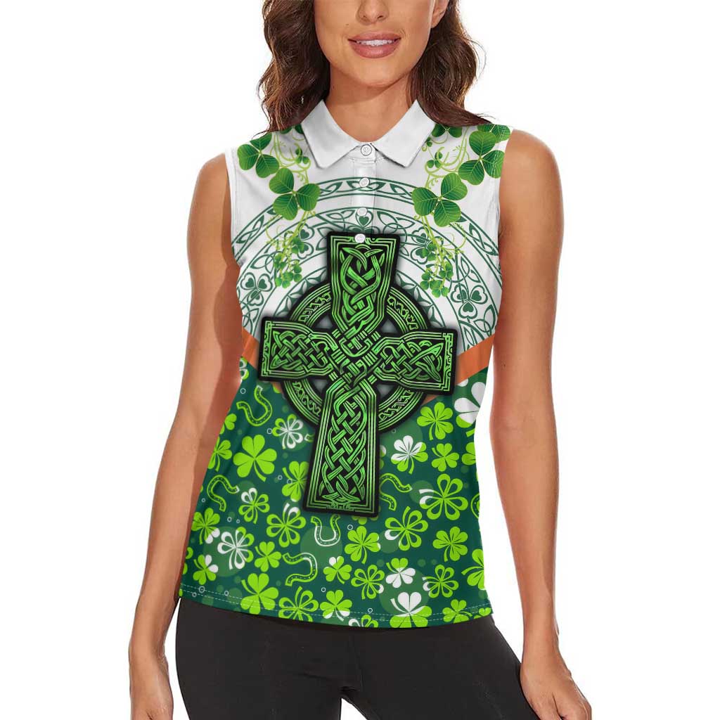 Celtic Knot and Clover Ireland - Inspired Design Women Sleeveless Polo Shirt