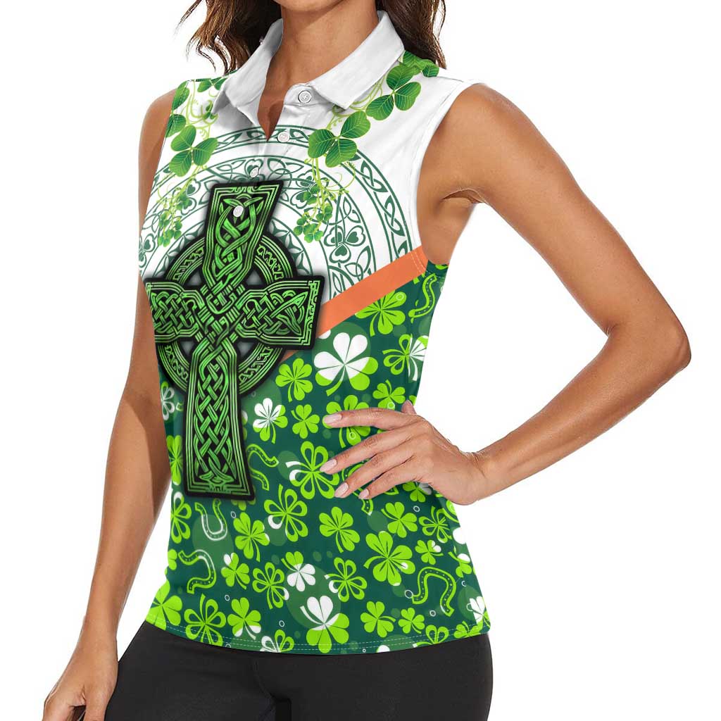 Celtic Knot and Clover Ireland - Inspired Design Women Sleeveless Polo Shirt